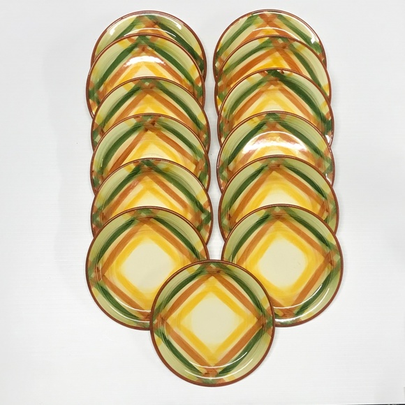 VINTAGE HAND-PAINTED VERNONWARE - HOMESPUN - (SET OF 13) 6 1/2" SAUCER/PLATE - Picture 2 of 6